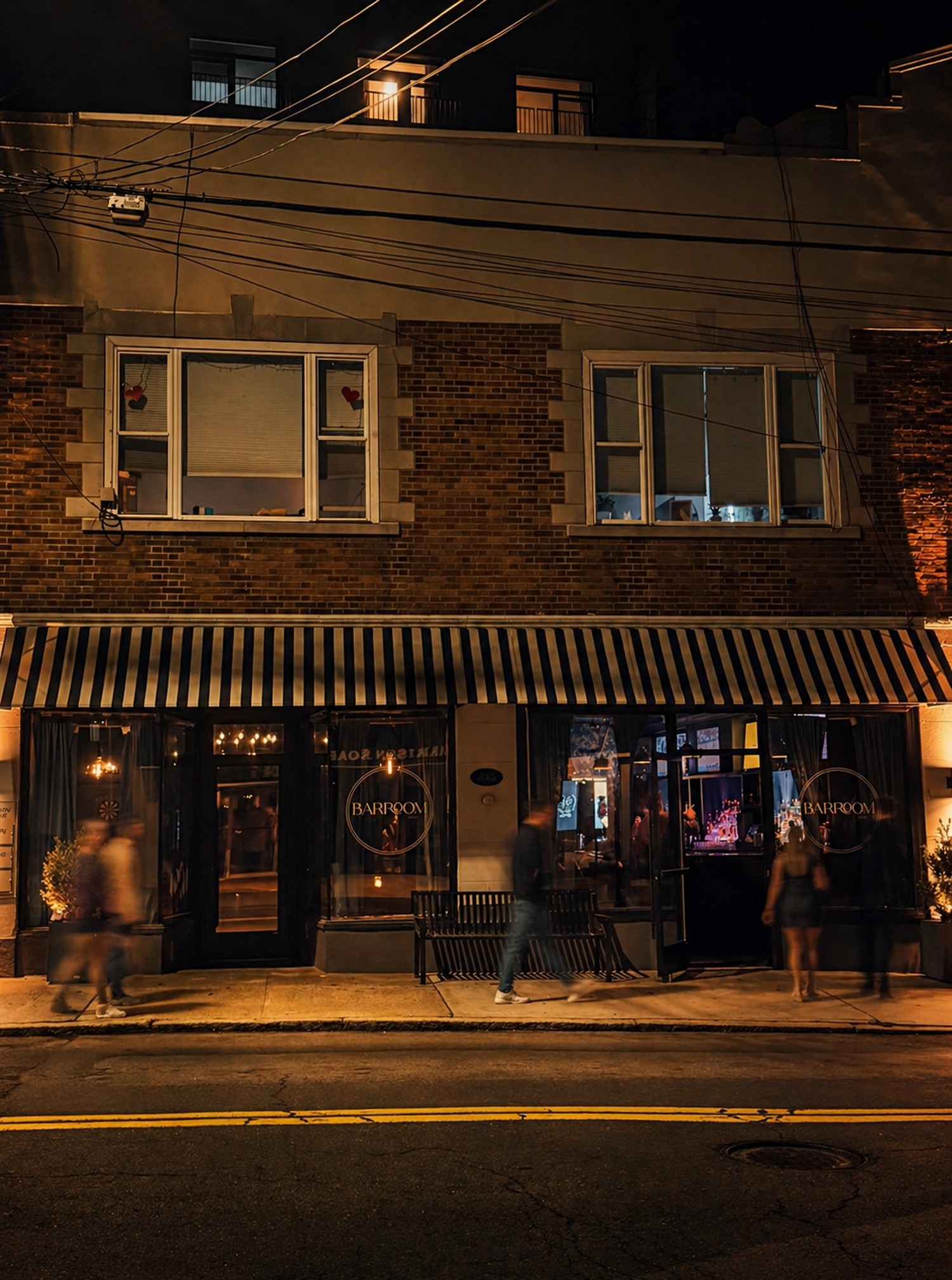 BARROOM storefront on Harrison Avenue at night